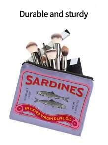 Retro Sardines Cosmetic Pouch,Olive Oil And Lemon Design, Unisex Adult Polyester Mini Makeup Bag, Hypoallergenic Zippered Toiletry Case, Pink Zippered Cosmetic Bag, Multifunctional Snack, Stationery Or Gift, Tin Fish Print Accessory Clutch, Cosmetic Pouch For Girls Women, Makeup Bag, Toiletry Bag For Travel, School, And Commuting,Unisex Adult Portable Storage Bag