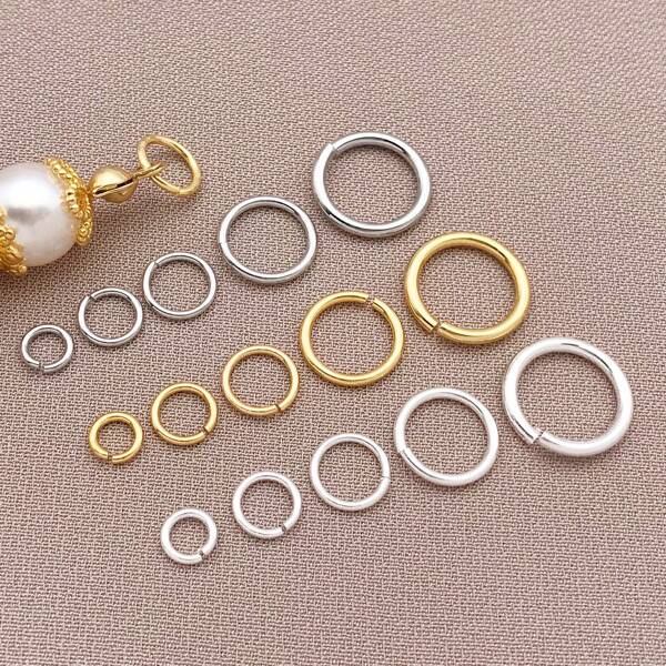 50/100 Stücke 18 Karat vergoldete Sprung-Ringe 4/5/6/8/10mm Schmuckverbindungsringe ungelötet O-Ring für Schmuck Halsketten Armbänder Ohrringe Schlüsselanhänger DIY Herstellung