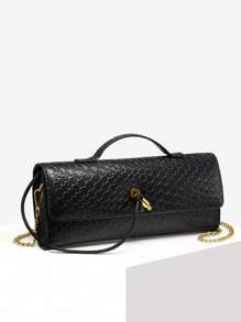 SIA Women's Vintage Minimalist Faux Woven Texture Angola Red Vintage Lock Flap Long Capacity Clutch Handbag, Shoulder Bag Suitable For Evening Party, Daily Matching, Best Choice Elegant Bag For Bridal Shower