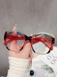 1pc Oversized European And American Style Cat Eye Glasses Frame, Personalized Non-Prescription Glasses Fashion Eyewear For Street Style