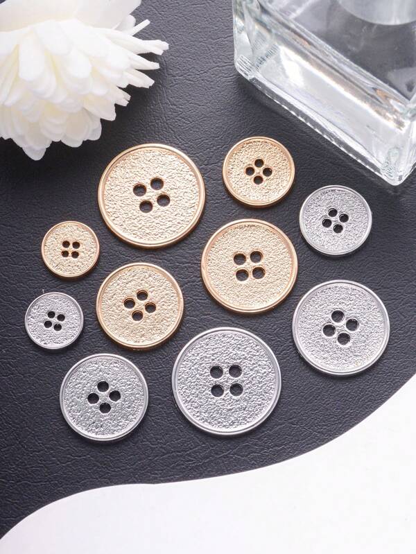 20pcs/Pack Metal Shank Button, Classic Round 4-Hole Buttons For Sweaters, Coats, Blazers, Cuffs, Versatile Decorative Sewing Craft Supplies