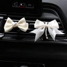 珍珠蝴蝶结通风夹，水钻汽车空气清新剂扩散器，女士室内装饰配件珍珠心