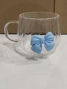 1pc Glass Coffee Cup, Girly Bow Design, Suitable For Cappuccino, Milk, Juice