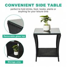 Mesa lateral de patio de ratán, mesa de centro cuadrada de ratán para exteriores, mesas auxiliares de ratán - Mesa auxiliar de patio de mimbre negro - Ver 3