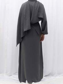2pcs Set Women Elegant Robe And Dress, Without Headscarf - Dark Grey - View 5