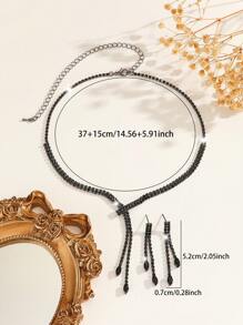 Conjunto de Colar de Zircônia Cúbica de Cobre Simples e Clássico da Moda (3 colares + 1 par de brincos), Adequado para Uso Diário