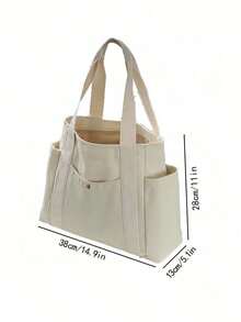 1 Piece Large Capacity Unisex Handbag New Korean Style College Style Middle School School Bag Casual Bag Crossbody Bag Canvas Bag Crossbody Bag, Shopping Bag, Festive Bag, Fashion Zipper Bag, Large School Tote Bag, Multiple Compartments, Suitable For Beach, School, Work And Daily Use Beach Bag Laptop Case - Multicolor - View 3