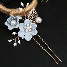 Elegant Vintage 5pcs Pearl & Rhinestone Hairpin Set - U-Shaped Bridal Hair Accessories With Handcrafted Beaded Leaf Design