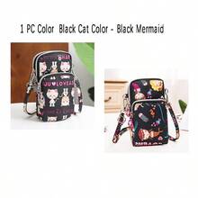 1 PC New Nylon Cell Phone Bag Cartoon Black Bottom Coin Bag Triple Crossbody Bag Hanging Neck Sports Running Arm Bag For Women Wallet Purse Wallet Wallet - Multicolor - View 1