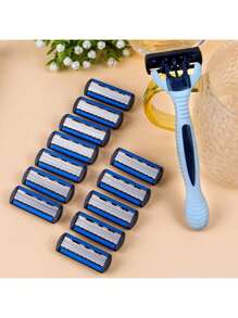 Barbeador de Segurança Manual Masculino, Lâminas de Aço Inoxidável de 6 Camadas, Removedor de Pelos, Cabeça de Barbear Substituível