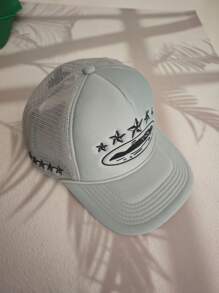 1 pieza Gorra de béisbol de moda, gorra de malla con costura de estrellas para verano, estilo casual y versátil. Nota: Puede haber compresión del embalaje al recibirlo, con instrucciones de cuidado incluidas.