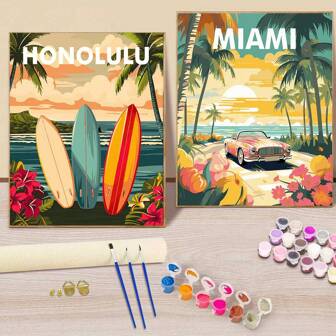 1 pieza Kit de pintura por números para adultos - Lienzo de 16x20 pulgadas, juego de pintura acrílica de paisaje marino de verano con pinceles y pinturas - Perfecto para decoración del hogar y regalos en cumpleaños, Día del Padre, Navidad, Día de la Madre