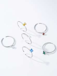 1pc 925 Sterling Silver 12 Month Colored Birthstone Stackable Opening Ring For Women Fine Jewelry Birthday Gift - Silver - View 4