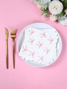 16 pezzi Tovaglioli rosa con fiocco, decorazioni per feste di compleanno, doccia, stoviglie con fiocco carino, forniture per feste di matrimonio, decorazioni per feste del tè, tovaglioli rosa con bordo a conchiglia, decorazioni per compleanni rosa, perfetti per matrimoni rustici, addii al nubilato, feste di compleanno e celebrazioni del tè, decorazioni a tema principessa, decorazioni con fiocco rosa, decorazioni per la cucina