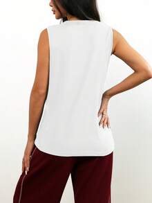 Loose Fit Solid Color Casual Sleeveless Pullover For Daily Wear, Running, Fitness, Spring & Summer - White - View 3