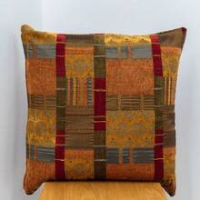 Extra Large Moroccan Style Cushion. Double Sided. 23" Square. Patchworked Reds,  Terracotta,  Green. Heavyweight Fabric. - Synthetic filled - View 1