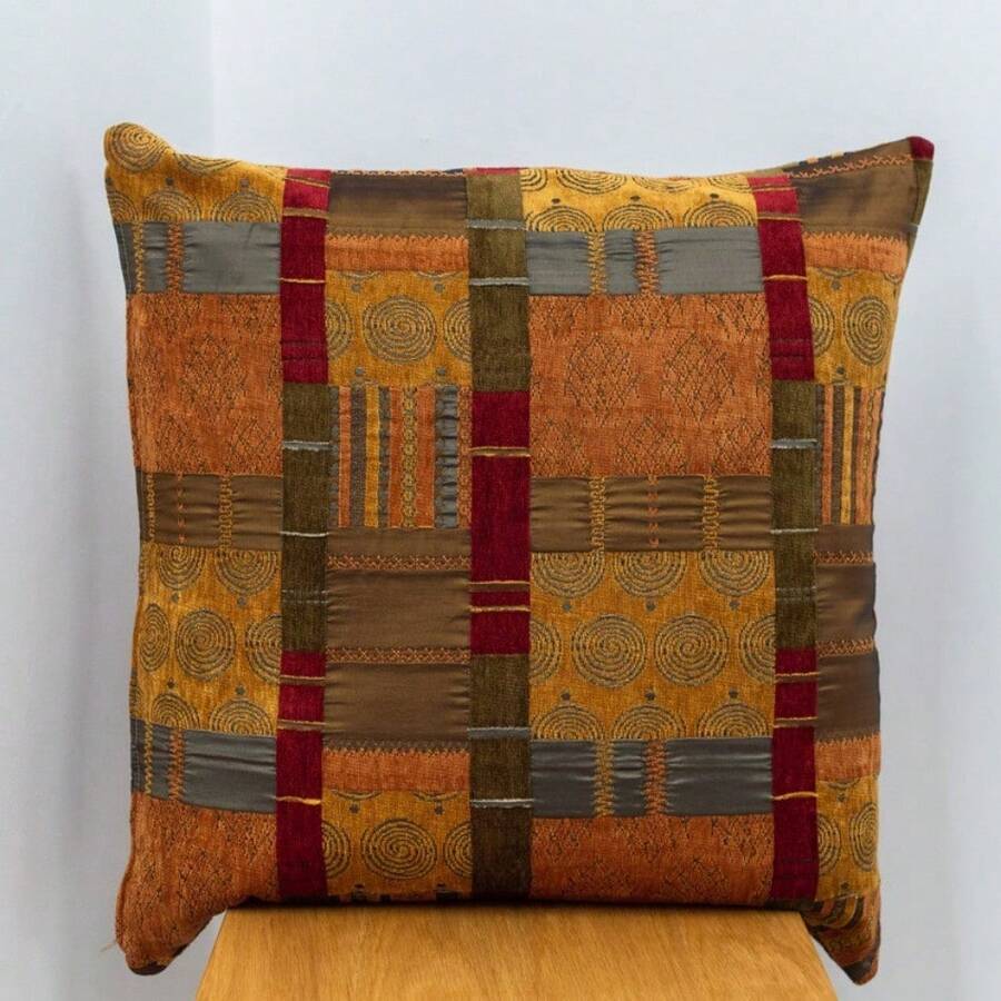 Extra Large Moroccan Style Cushion. Double Sided. 23" Square. Patchworked Reds,  Terracotta,  Green. Heavyweight Fabric. - Synthetic filled - View 1