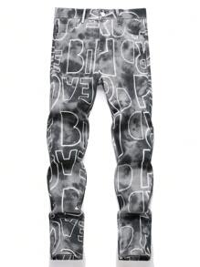 1 pieza Jeans rectos multicolor de estilo callejero y hip-hop con efecto desgastado para hombre, adecuados para uso diario y salidas del esposo/novio