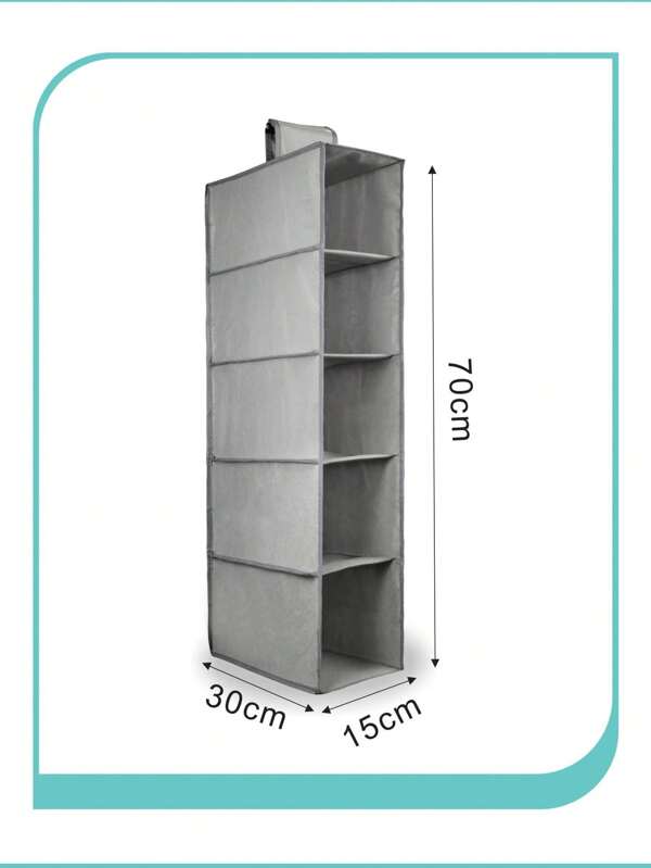 Bolsa dobrável para guarda-roupa, 5 prateleiras, 30x15x70 cm (pendurável), cor cinza