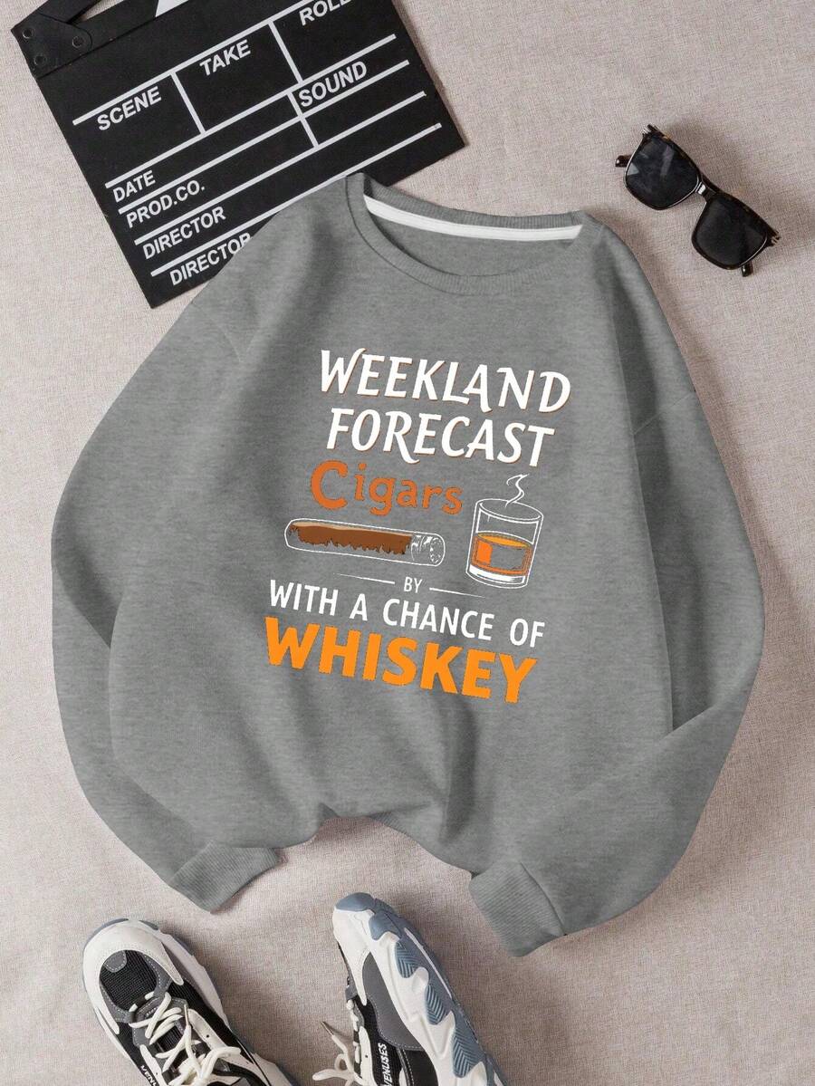 WEEKEND FORECAST Cigars Whiskey Women's Fashion Sweatshirts - Dark Grey - View 1