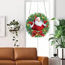 1 pièce Pendentif de peinture de diamant en acrylique du Père Noël - Art cristallin à forme spéciale en 5D DIY, kit de décoration murale et de porte de Noël