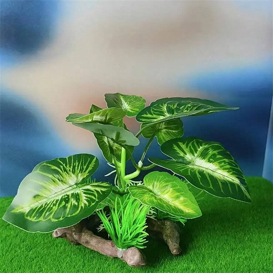 Imitation Driftwood Aquarium Decoration Set | Terrarium/Aquarium Dual-Use Decor | High-Density Plastic Plants + Lifelike Driftwood Integrated Design | Turtle Hideout/Small Fish Shelter | Realistic Turtle Shell Texture & Natural Water Leaf Shape | Suitable For Planted Tank/Micro Landscape/Lizard Habitat | Submerged & Stable, Low-Maintenance Decor For Slouchy People - Multicolor - View 1