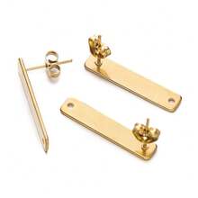 10pcs Stainless Steel Long Rectangle Post Earring Studs Base Pins With Earring Plug Ear Back For Jewelry Making DIY Supplies - Long Earrings - View 3