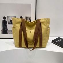 1 pezzo Borsa unisex di grande capacità, nuovostile coreano, borsa a tracolla casual per scuola/università, borsa a tracolla in tela, borsa a spalla, borsa per festival, borsa con chiusura lampo, borsa da scuola di grandi dimensioni, con scomparti multipli, adatta per spiaggia, scuola, lavoro e uso quotidiano