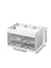 Caja de almacenamiento de cosméticos con 4 cajones, caja de almacenamiento de escritorio adecuada para oficina, habitación, almacenamiento de artículos de papelería, cosméticos, bolígrafos, brochas de maquillaje y productos de cuidado de la piel