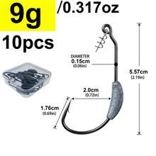 10pcs A Box Premium Weighted Lure Hook With Twist Lock, 2g/2.5g/3g/4g/5g/7g/9g Crank Offset Fishing Hook With Spring Locking Pins Fish Hooks Fit For Texas Rigs Fishing Tackle - Grey - View 11
