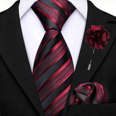 Set da uomo con cravatta, set classico di moda con cravatta a righe e gemelli, adatto per affari, matrimoni e feste