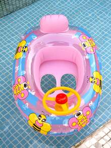 1 件儿童游泳池充气浮圈，可爱卡通设计儿童靠背游泳圈，浴缸/泳池游泳训练器，腋下浮圈，夏季蜜蜂主题带方向盘