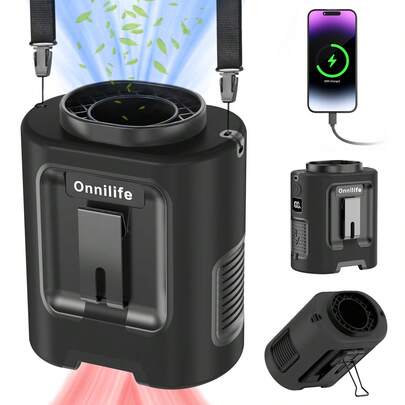 Ventilador de cintura portátil, ventilador de cinturón con clip, alimentado por batería recargable de 5000mAh, 4 velocidades de viento, 13000RPM, ventilador de cuello, manos libres, 20 horas de autonomía, adecuado para viajes al aire libre, camping, gris/negro/naranja/verde/blanco/rosa