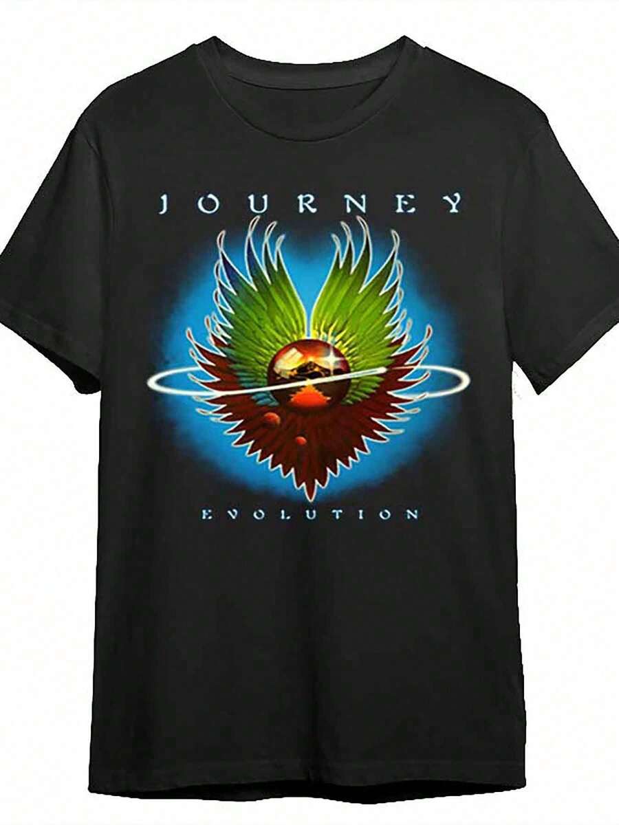 Journey Evolution Men's Graphic T-Shirt - Black, 100% Cotton, Short Sleeve, Round Neck, Vibrant Eagle Design, Casual & Sporty Style For Gym, Outdoor, Or Casual Attire - Black - View 1
