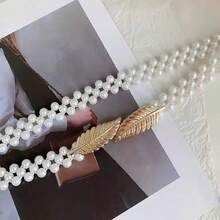 One Gold Leaf Faux Pearl Waist Chain Summer, School - Gold - View 5