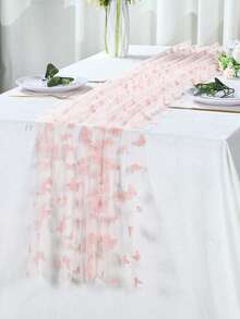 1pc Butterfly Mesh Table Runner, Double-Sided Sheer Table Cloth, Chiffon Thin Gauze Table Cloth, Suitable For Birthday Party Decoration, 75*180cm Table Cloth, DIY Craft, Butterfly Theme Party Decoration, Gender Reveal Party Decoration, Wedding Decoration, Baby Shower Decoration, Wedding Supplies, Bridal Shower Favor, Butterfly Theme Birthday Decoration, Butterfly Theme Baby Shower Decoration, Butterfly Theme Party Supplies - Butterfly - View 5