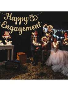 1 Set Engagement Party Decoration Banner, Gold & Rose Gold "Happy Engagement" Celebration Banner, Bachelorette Party Banner, Bride & Groom Engagement Party Supplies - Gold - View 2