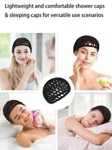 Bonnet de nuit en maille noire, filet à cheveux crocheté ondulé enveloppant pour chignon, filet à cheveux grande taille pour toute la tête, foulard pour les cheveux longs des dames. Convient aux personnes aux cheveux longs, raides et bouclés, utilisé pour protéger les coiffures et fixer les styles quotidiens