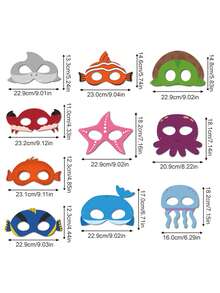15个海洋动物纸面具，适合水下主题生日派对、万圣节服装派对用品 - 彩色 - 查看 7