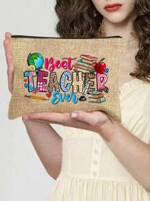 Bolsa de maquiagem para presente de agradecimento a professores com estampa "Professor", porta-moedas para professores, bolsa de maquiagem, forrada, sem fecho - perfeita para educadores e funcionários da escola, presente de agradecimento a professores, acessório moderno e casual, adequada para passeios, férias, deslocamento diário, bolsa de maquiagem, presente de aniversário para mãe, amigos