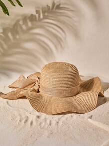 Tropiscape 1 Stück Damen Frühling/Sommer Sonnenhut mit wellenförmigem Rand und Schleife, ideal für Strand, Reisen oder Urlaub Boho Strand