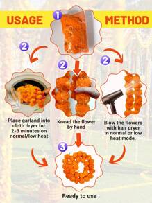 1 Pc Orange Marigold Garland For Decoration, 5 Feet Long Artificial Marigold Flowers Diwali Decor For Pooja, Wedding, Home Decorations