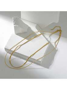 1 件女士不锈钢镀金扁平蛇骨链项链