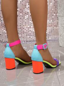 Colorful Summer - New Thick Heel High Heels, Strap Peep Toe Design High Heel Sandals, Comfortable To Wear, Suitable For Daily Wear, Office, Dates, Vacation And Summer Activities