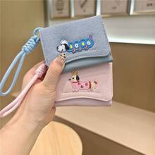 1pc Fashionable Beagle Dog Embroidered Synthetic Leather Wallet With Lanyard, Compact Trifold Coin Purse And Card Holder, Sweet Style, Suitable For Travel Or Daily Use For Women Wallet Mini Wallet Purse Wallet Card Wallet Wristlet Wallet