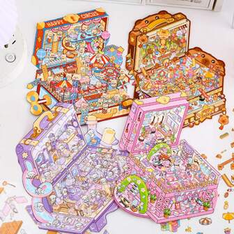 3 张 3D 分层房屋景观贴纸和 1 张场景纸板，大号宽敞装饰贴纸，学校用品，返校