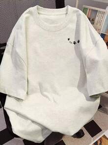 春夏季日式女式宽松圆领休闲印花短袖T恤 - 淺花灰 - 查看 6