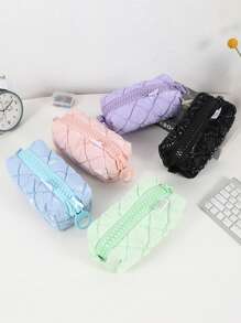 1 Creative Candy-Colored Plaid Pencil Case, Tabletop Organizer Pouch, Large-Capacity Zippered Portable School Supplies, Back-To-School Gifts For Friends