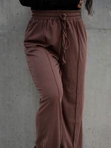 SAYEHFBABY 2pcs/Set Solid Color Long Sleeve Bodysuit And Drawstring Pants, For Autumn - Apricot - View 1