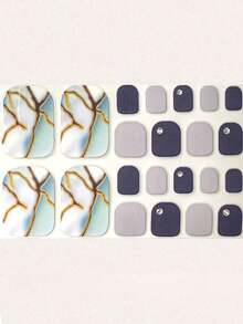 3D Faux Crystal Green Marble Nail Stickers, Travel Outfit, Summer Women's Party Nail Jewelry, Gold Cracked Marble Design, 22pcs Foot Nail Stickers - Multicolor - View 2